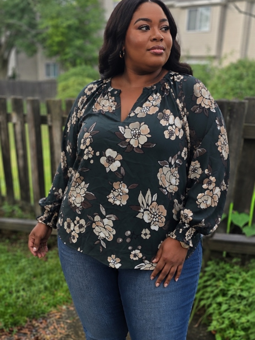 Floral Elegance Plus-Size Tunic Blouse